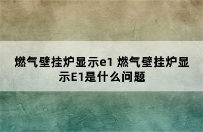 燃气壁挂炉显示e1 燃气壁挂炉显示E1是什么问题